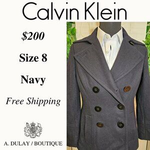 CALVIN KLEIN Woman's PEACOAT Size 8 Navy Pleated
